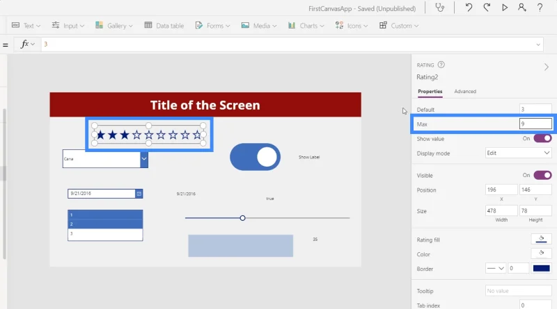 Bemeneti elemek és használatuk a Power Apps-ben