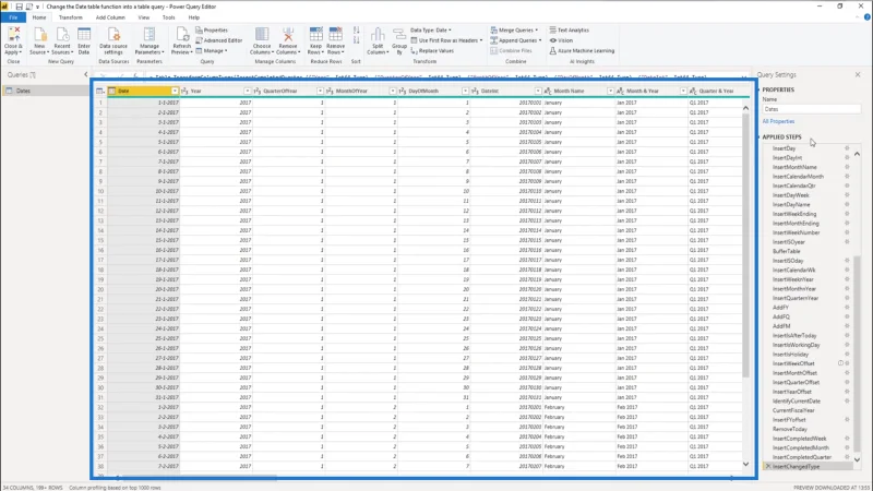 Konverter datotabelfunktionen til en tabelforespørgsel i LuckyTemplates