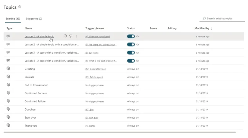 Power Virtual Agents |  Vaiheet chatbottien luomiseen