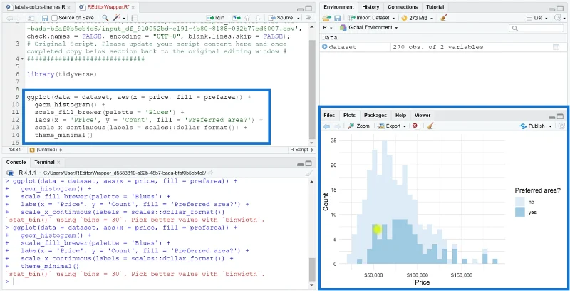 Opret et histogram ved hjælp af R Visual i LuckyTemplates