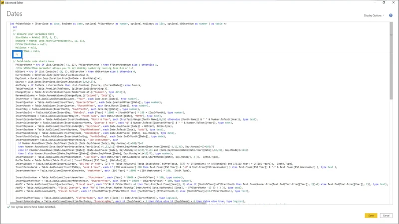 Konverter datotabelfunktionen til en tabelforespørgsel i LuckyTemplates