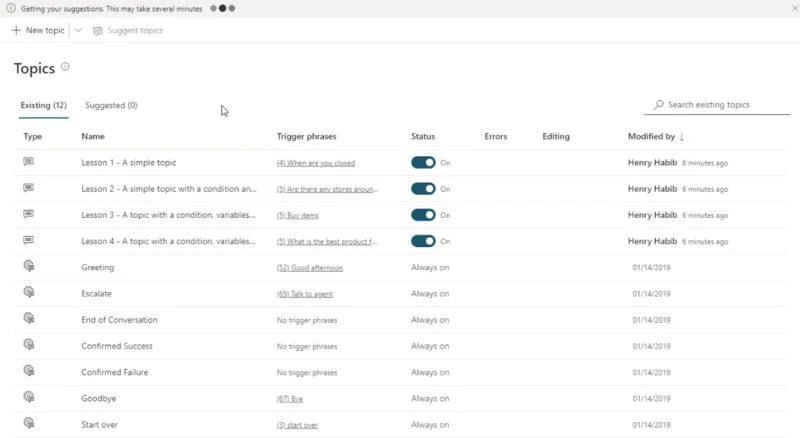 Power Virtual Agents |  Vaiheet chatbottien luomiseen