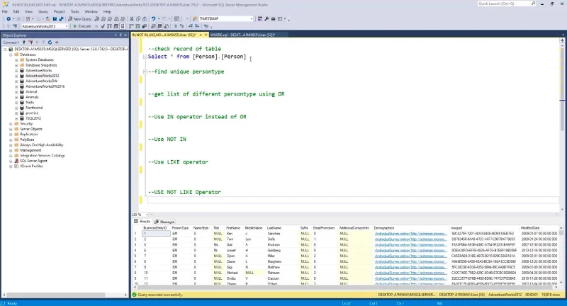 Suodata SQL:ssä käyttämällä IN, NOT IN, LIKE ja NOT LIKE