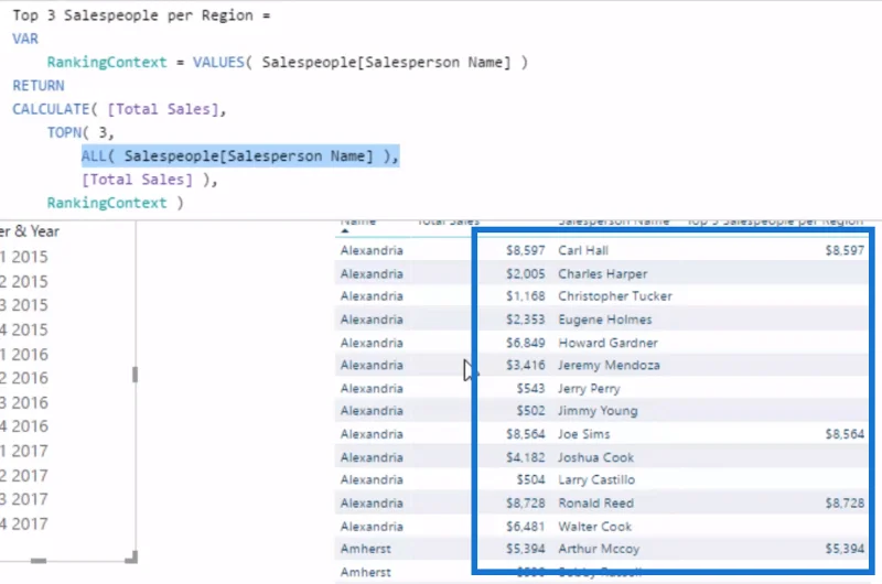 Find automatisk dine top 3 sælgere pr. region ved hjælp af DAX i LuckyTemplates