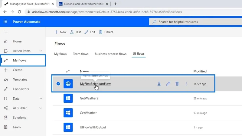 Selenium IDE Power Automate -käyttöliittymässä