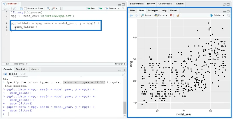Jitter-kaavion luominen Ggplot2:lla RStudiossa