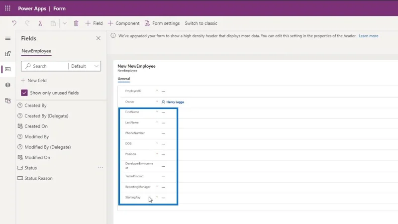 PowerApps-skjema: Legge til og endre felt