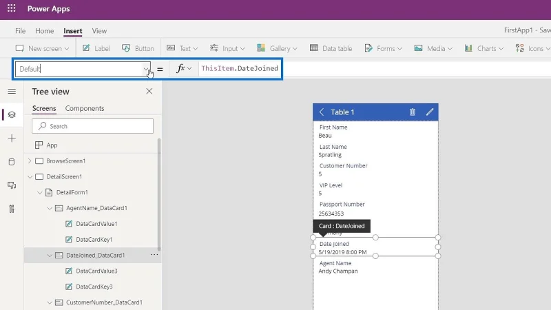 PowerApps-datakort og eiendomstildeling