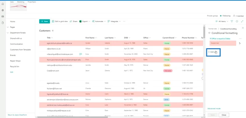 SharePoint-luettelon muotoilun esittely